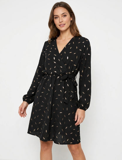 Robe élastiquée à plumes irisées - Noir