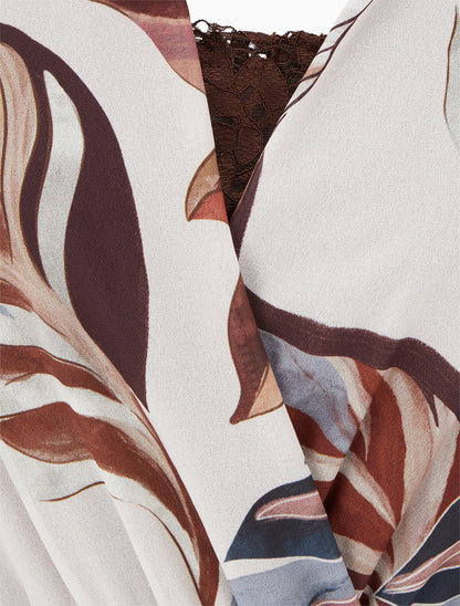 Robe évasée imprimé feuilles stylisées - Marron - 3
