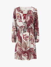 Robe évasée imprimé feuilles stylisées - Lie de vin - 1