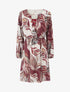 Robe évasée imprimé feuilles stylisées - Lie de vin - 1