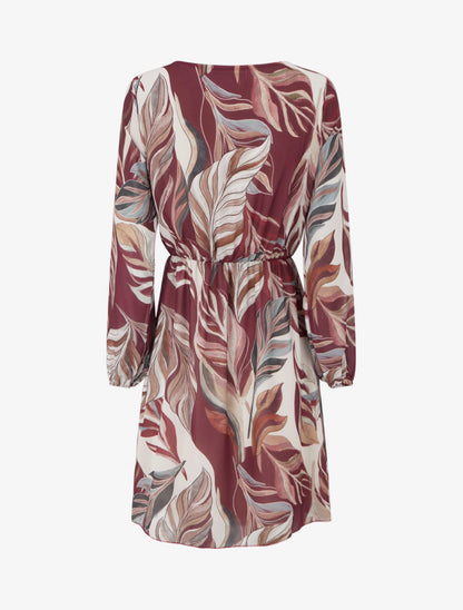 Robe évasée imprimé feuilles stylisées - Lie de vin - 2
