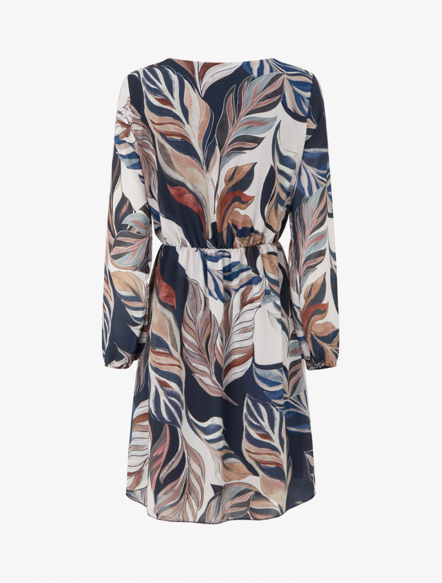Robe évasée imprimé feuilles stylisées - Marine - 2