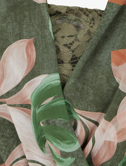 Robe évasée imprimé feuilles fantaisies - Vert - 3
