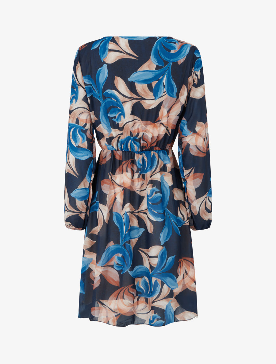 Robe évasée imprimé feuilles fantaisies - Marine - 2