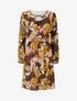 Robe évasée imprimé feuilles fantaisies - Marron - 1