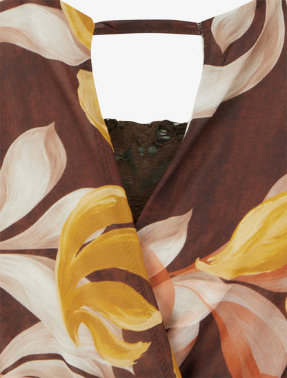 Robe évasée imprimé feuilles fantaisies - Marron - 3