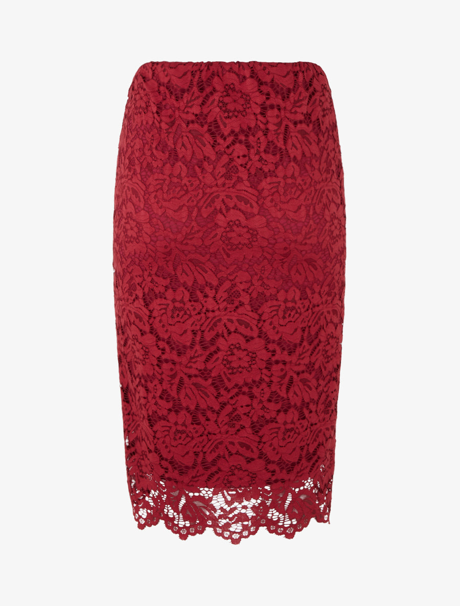 Jupe crayon en dentelle à taille haute - Rouge - 2
