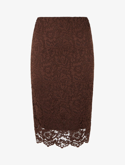 Jupe crayon en dentelle à taille haute - Marron - 1