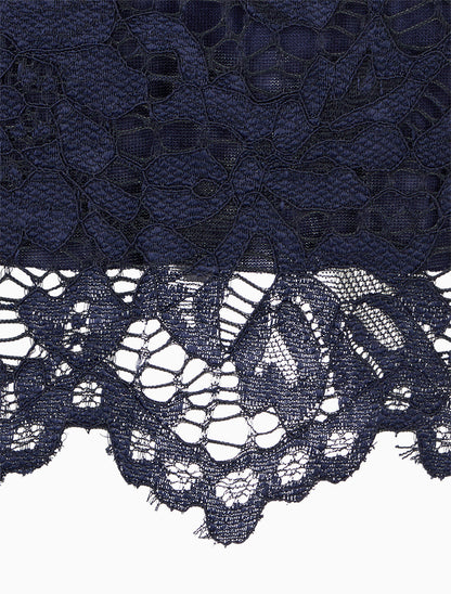 Jupe crayon en dentelle à taille haute - Marine - 3