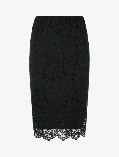 Jupe crayon en dentelle à taille haute - Noir - 1
