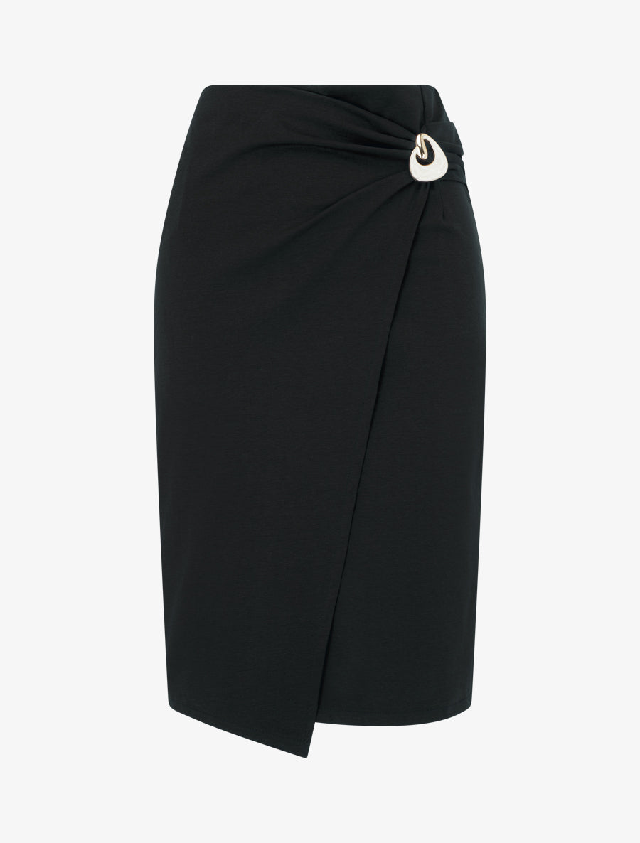 Jupe midi style portefeuille à bijou effet nacré - Noir - 1