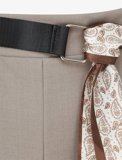 Pantalon ample à taille haute et ceinture style foulard - Taupe - 3