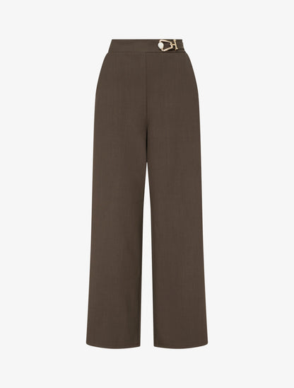 Pantalon ample taille haute à bijou fantaisie - Marron - 1