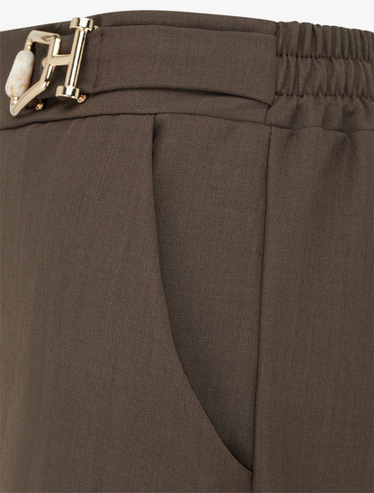 Pantalon ample taille haute à bijou fantaisie - Marron - 3