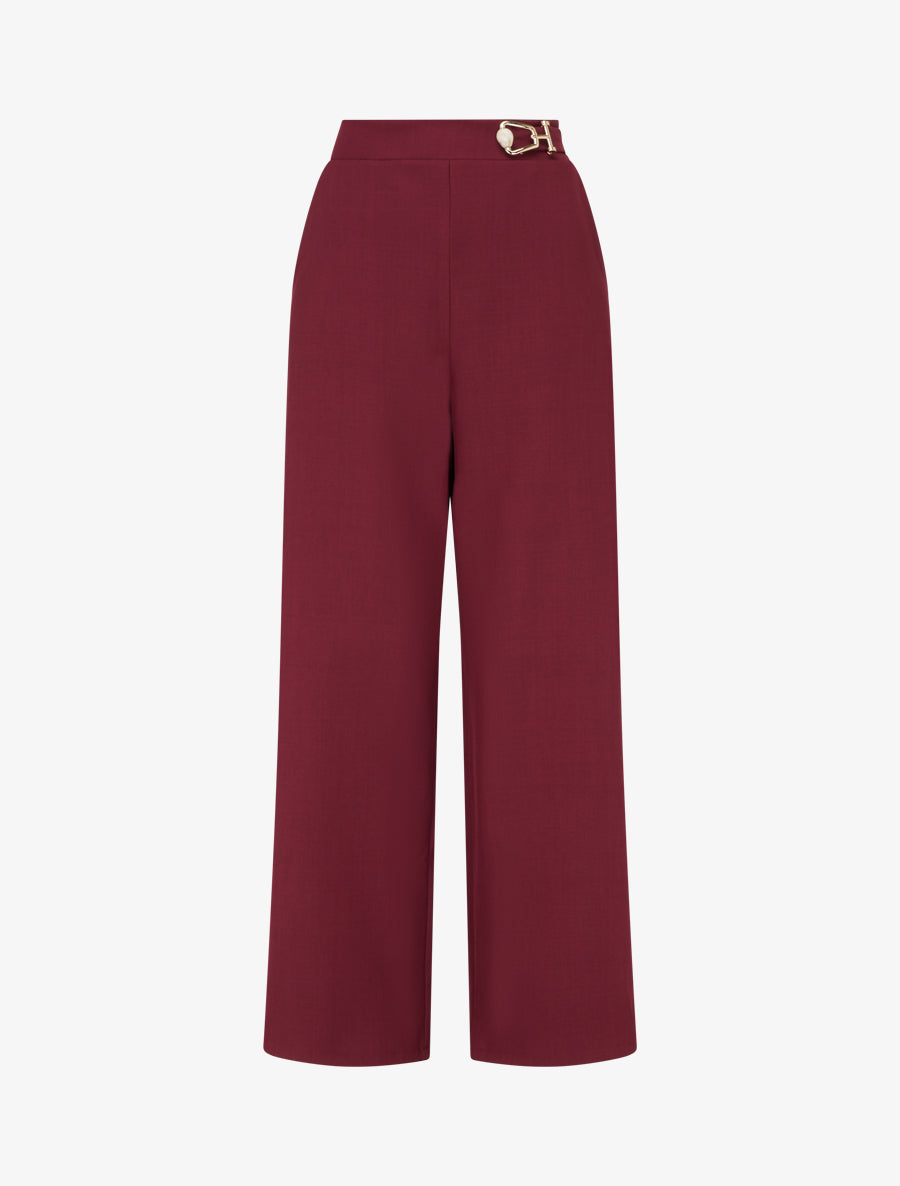 Pantalon ample taille haute à bijou fantaisie - Lie de vin - 1