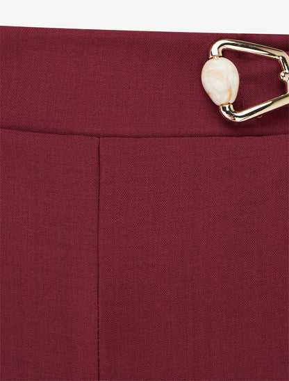 Pantalon ample taille haute à bijou fantaisie - Lie de vin - 3