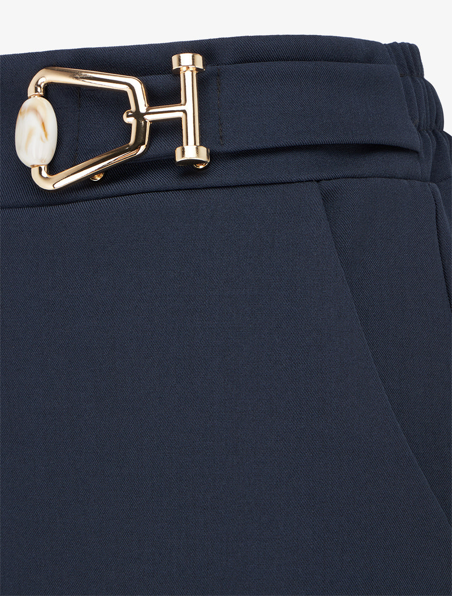 Pantalon ample taille haute à bijou fantaisie - Marine - 3