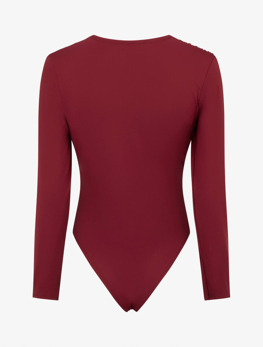 Body ajusté à col V et manches longues - Bordeaux - 2