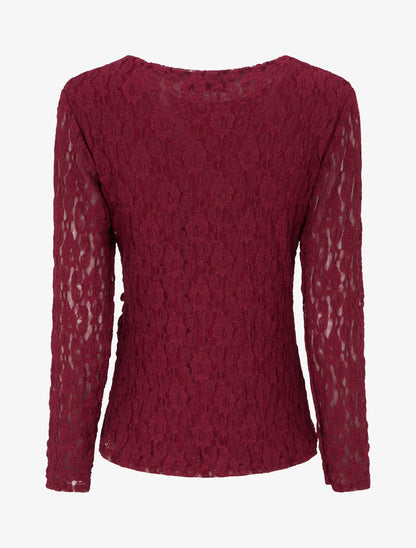 Top en dentelle à effet drapé et bijou métal - Lie de vin - 2