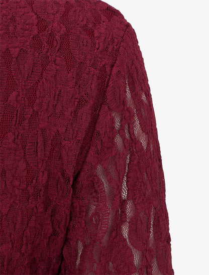 Top en dentelle à effet drapé et bijou métal - Lie de vin - 3