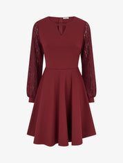 Robe patineuse à manches longues en dentelle - Bordeaux - 1