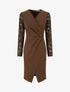 Robe portefeuille ajustée à manches en dentelle - Marron - 1