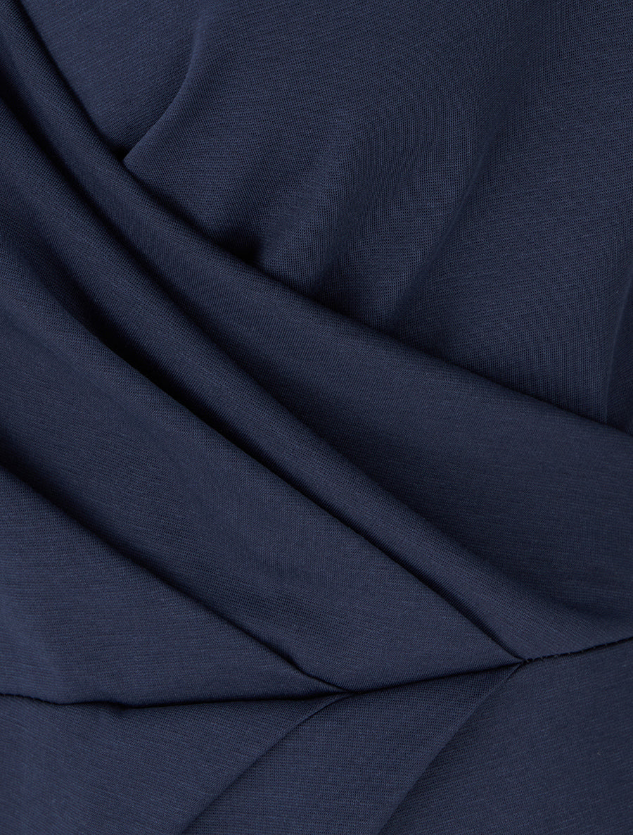 Robe portefeuille ajustée à manches en dentelle - Marine - 3