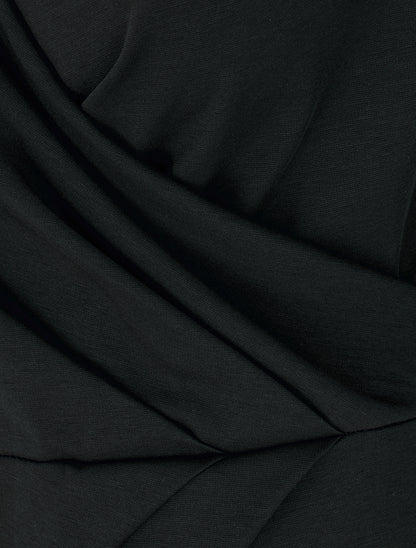 Robe portefeuille ajustée à manches en dentelle - Noir - 3