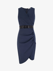 Robe portefeuille sans manches à sequins - Marine - 1