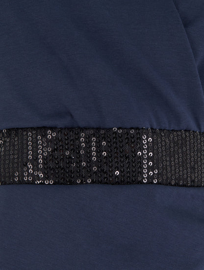 Robe portefeuille sans manches à sequins - Marine - 3