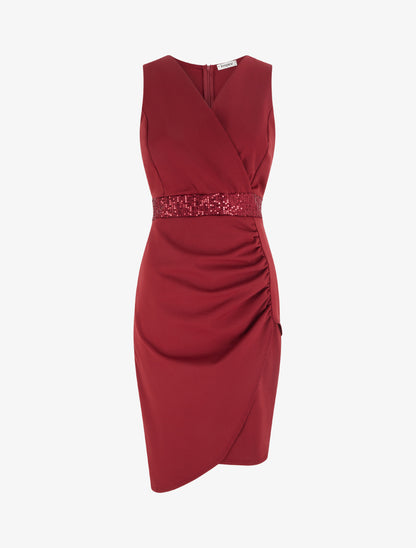 Robe portefeuille sans manches à sequins - Bordeaux - 1