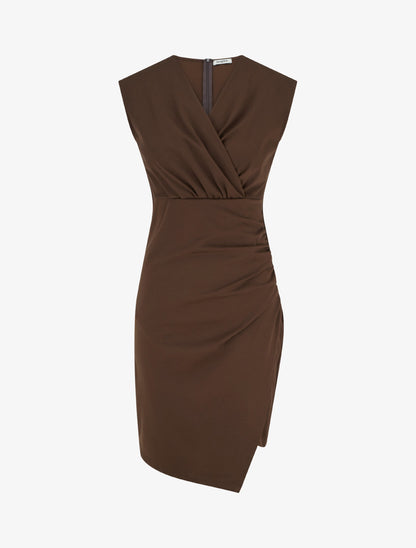 Robe sans manches style portefeuille à effet drapé - Marron - 1