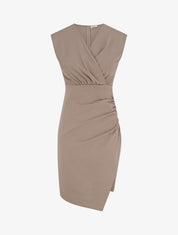 Robe sans manches style portefeuille à effet drapé - Beige - 1