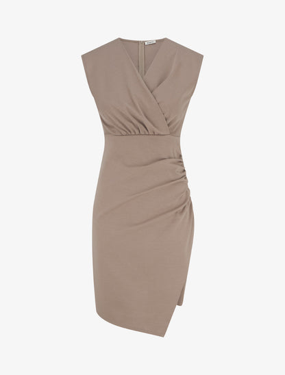 Robe sans manches style portefeuille à effet drapé - Beige - 1
