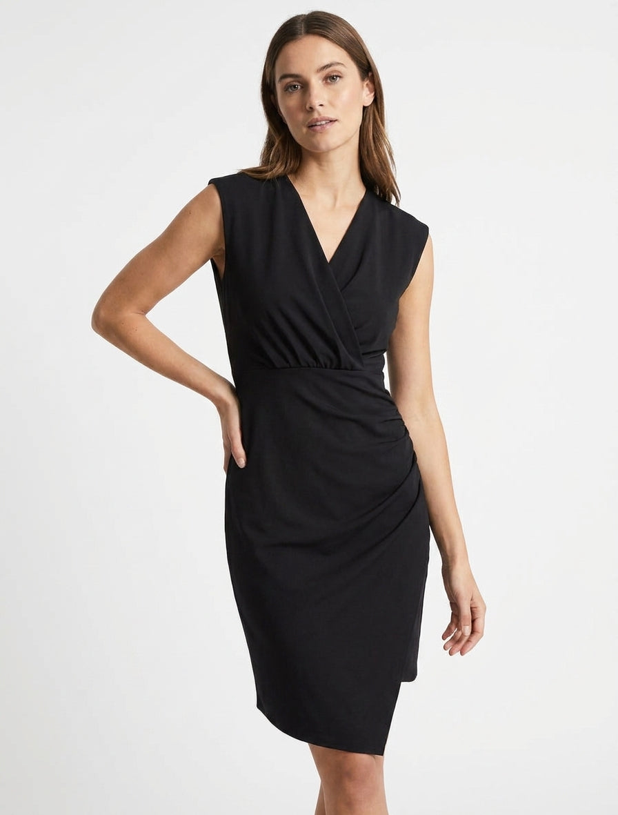 Robe sans manches style portefeuille à effet drapé - Noir