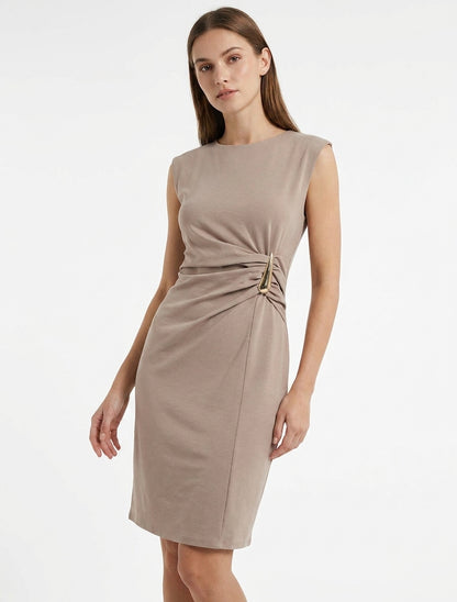 Robe sans manches effet drapé - Taupe