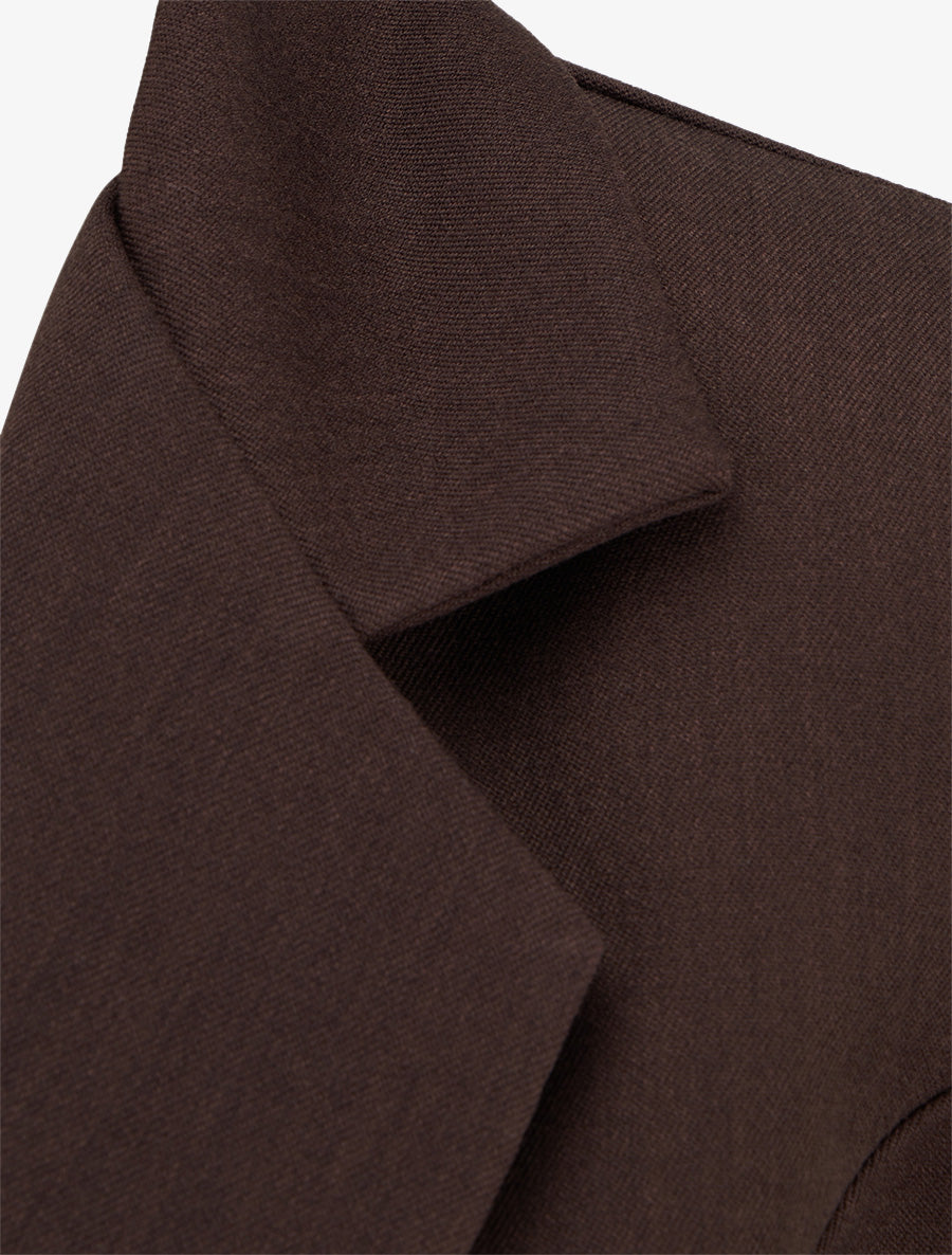 Blazer uni à col cranté - Marron - 3