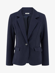 Blazer uni à col cranté - Marine - 1