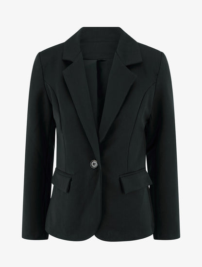 Blazer uni à col cranté - Noir - 1