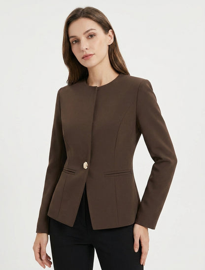 Veste un bouton à épaulettes et col rond - Marron