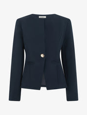 Veste un bouton à épaulettes et col rond - Marine - 1