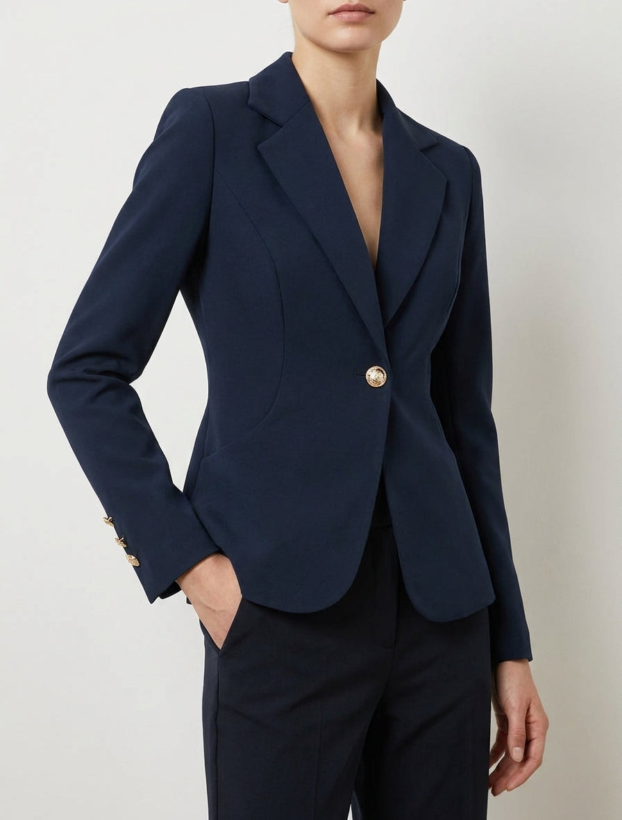 Blazer cintré à un bouton et épaulettes - Marine