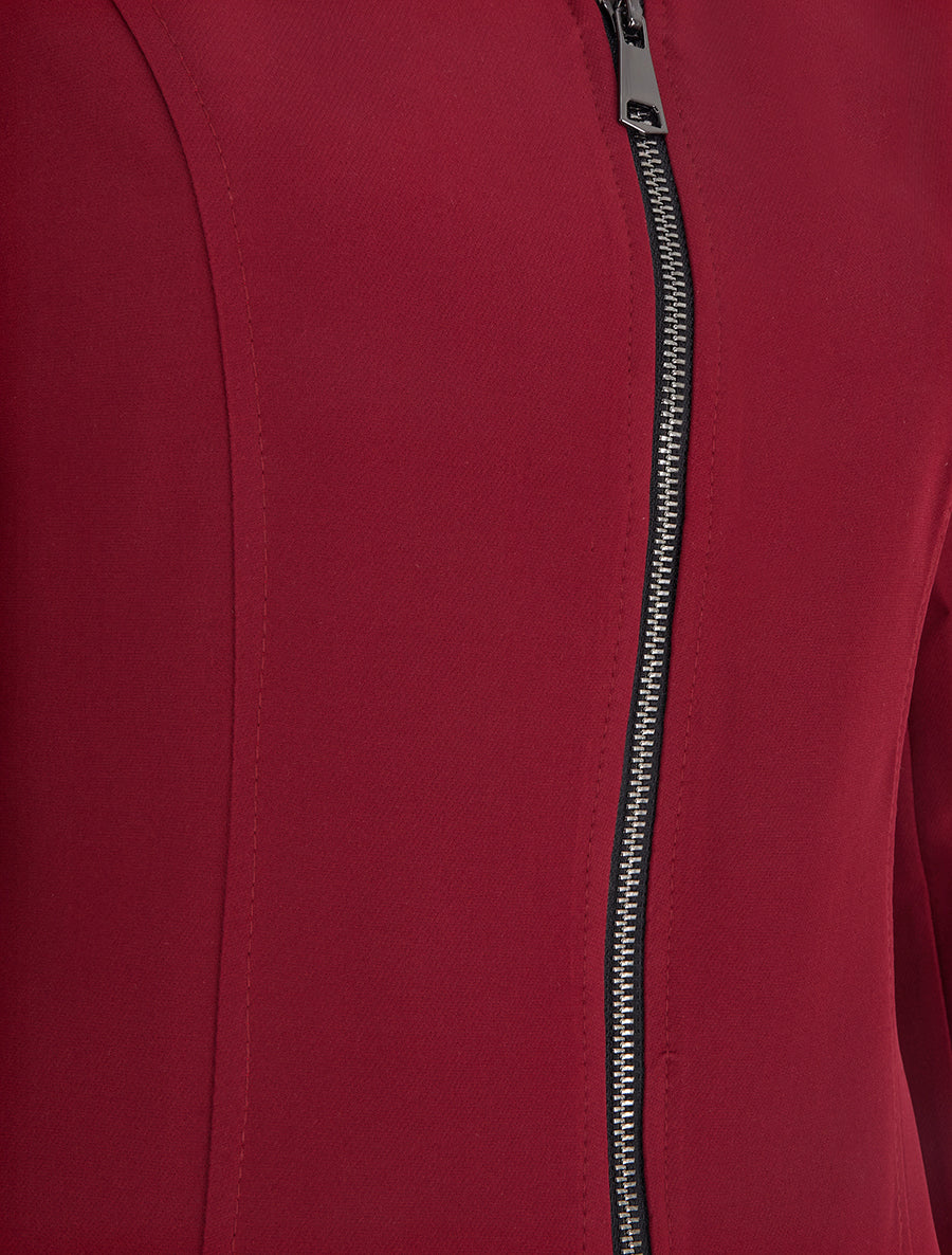 Veste cintrée à épaulettes et zip - Lie de vin - 3