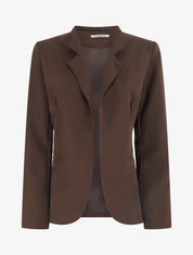 Veste ouverte à col cranté et épaulettes - Marron - 1