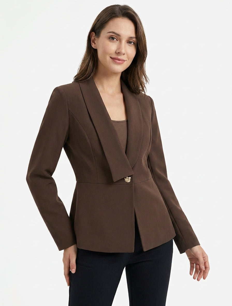 Effen blazer met gestileerde opstaande kraag - Bruin