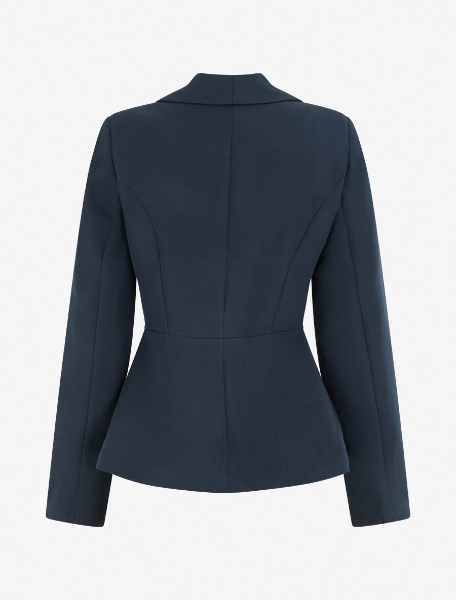 Blazer uni à col droit stylisé - Marine - 2