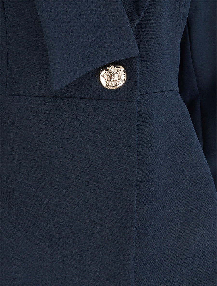 Blazer uni à col droit stylisé - Marine - 3