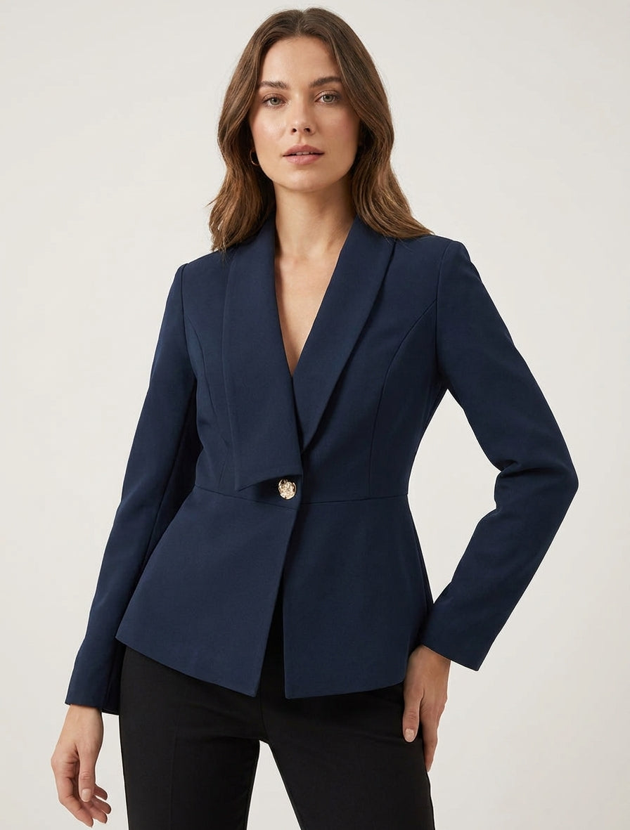 Effen blazer met gestileerde opstaande kraag - Marine