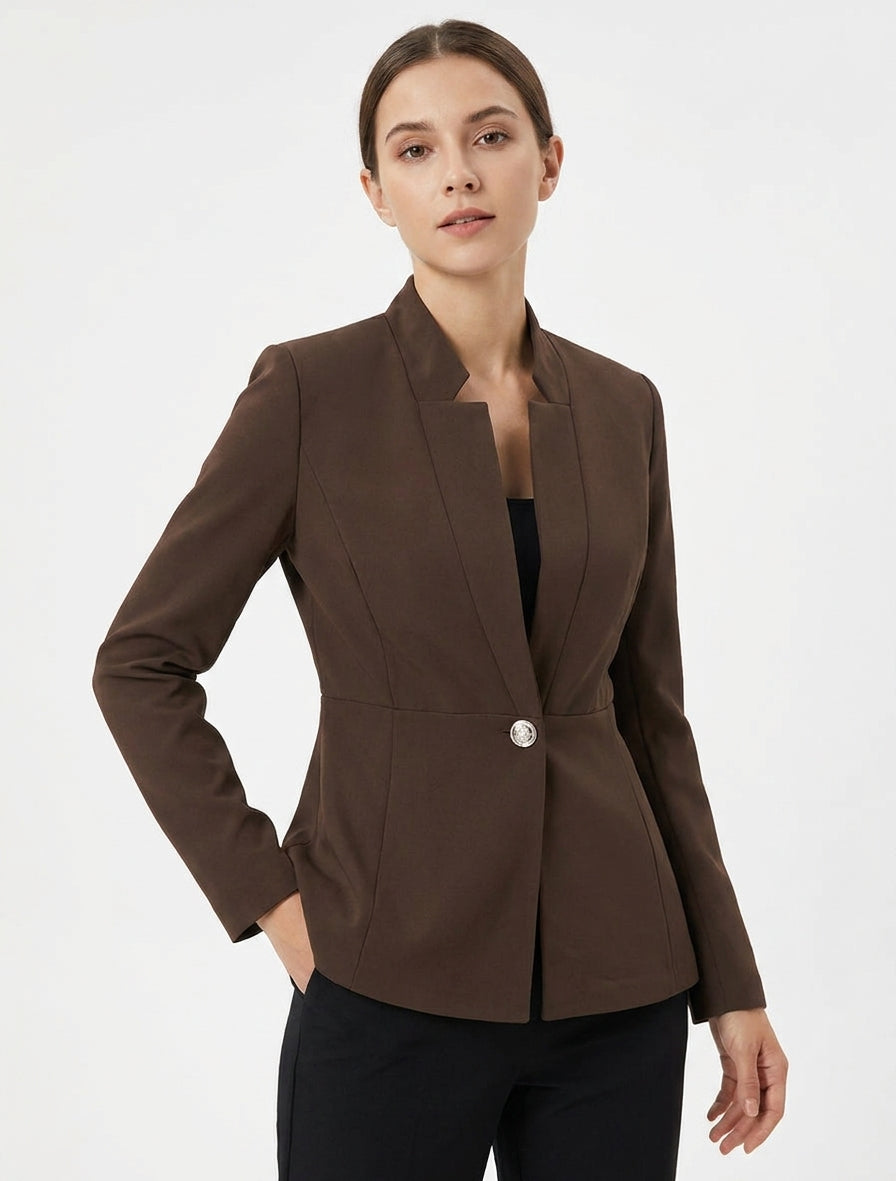 Effen blazer met knoopsluiting - Bruin