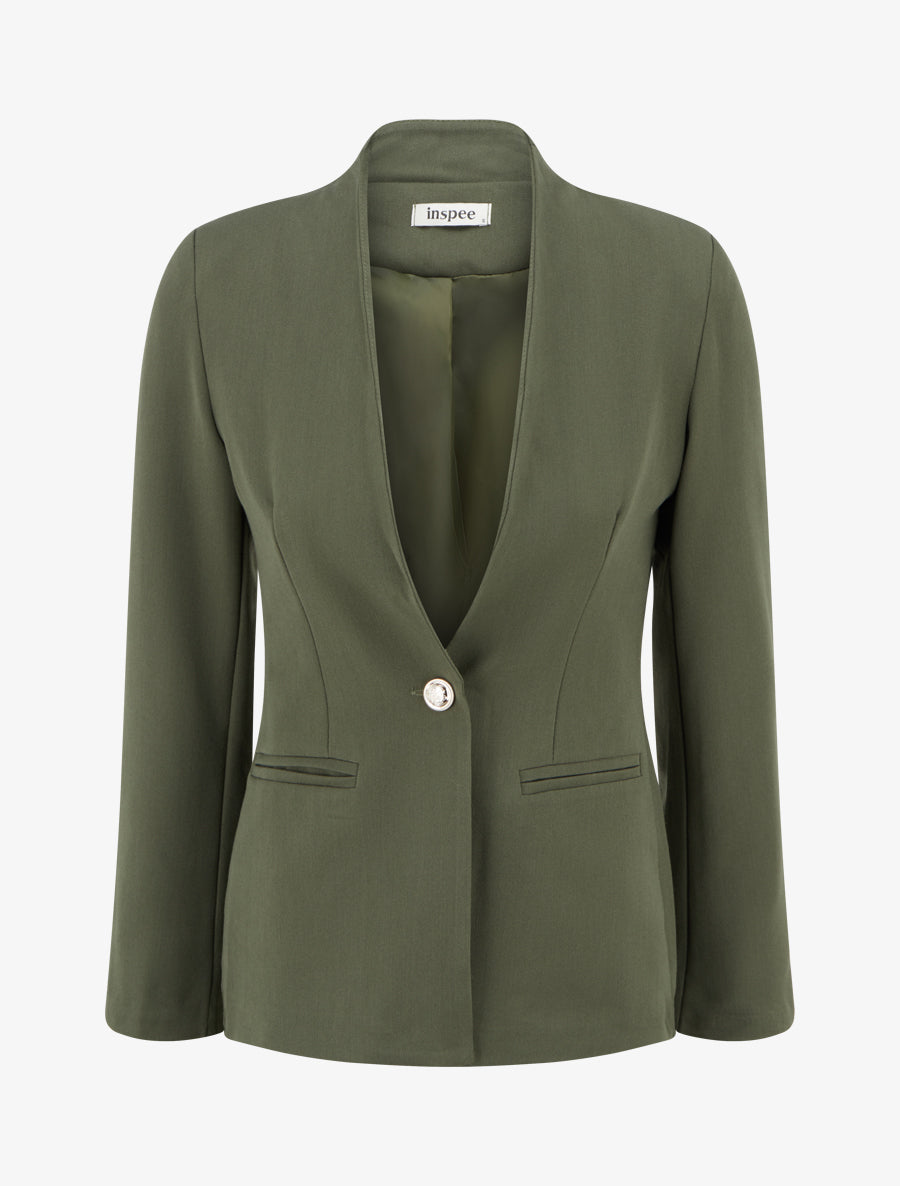 Blazer uni à col droit - Kaki - 1